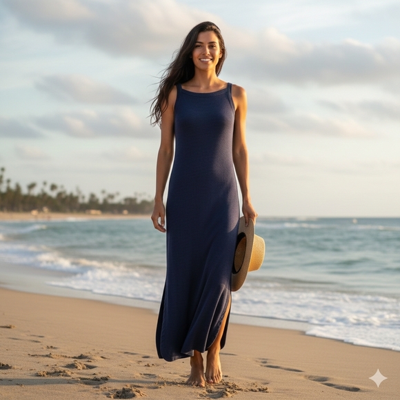 Joie Dresses & Skirts - Joie Women's Minimalist Resortwear Blue Ribbed Midi Tank Midi Dress Size S